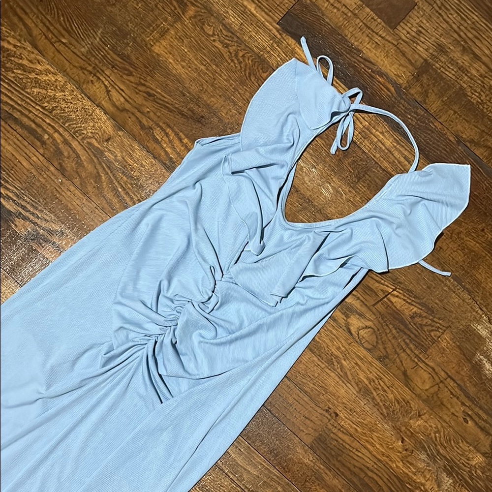 Elegant Light Blue Halter Dress